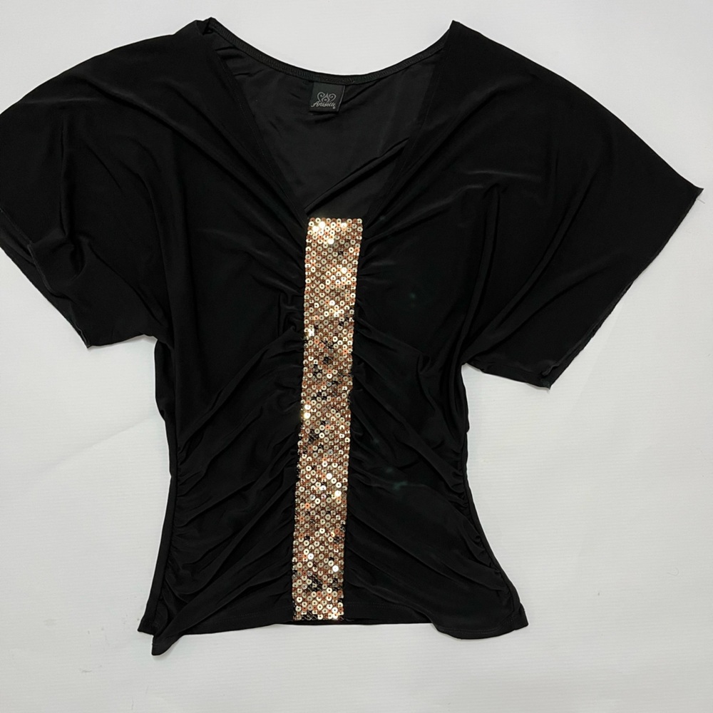 Anisette - true y2k Mcbling sequin shirt with butterfly sleeves - size small